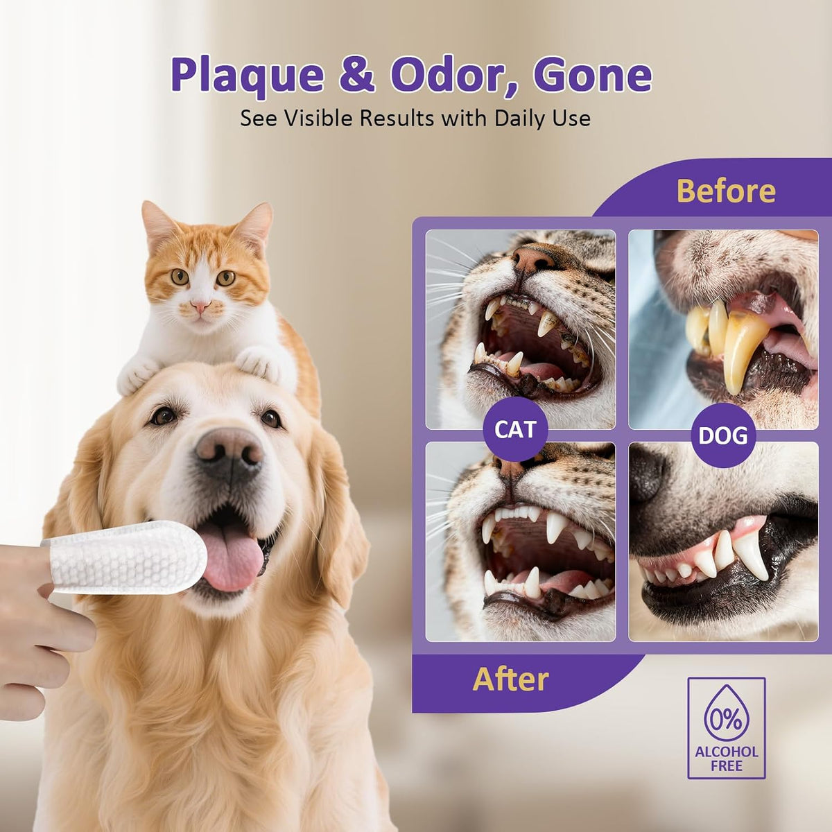 Probiotic Pet Dental Finger Wipes, Daily Oral Care, 50 Count