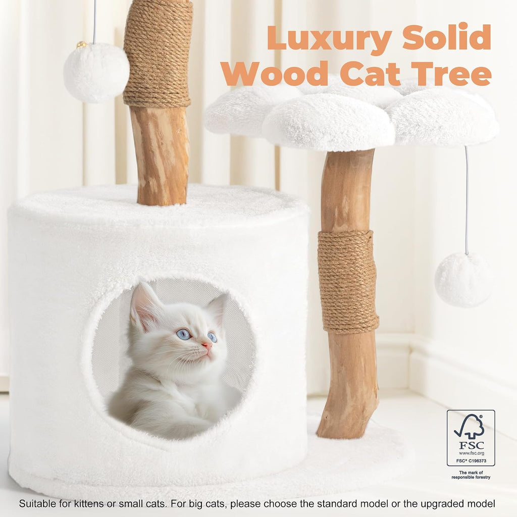Easyego Modern Cat Tree, 26.3" Aesthetic Wood Cat Tree Tower for Small Cats