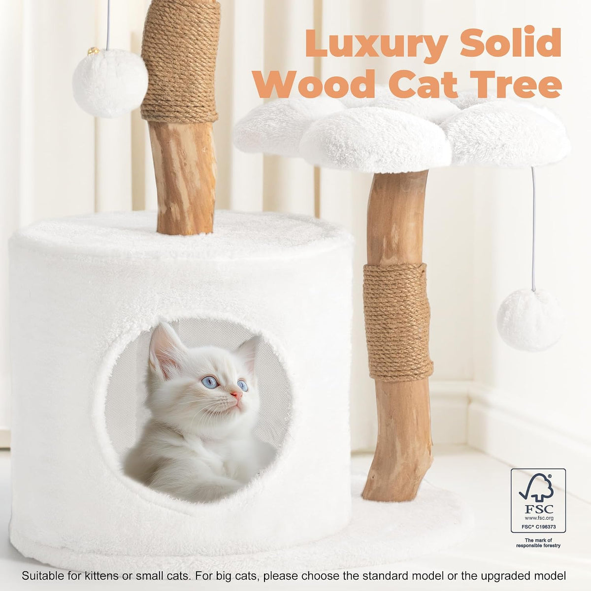 Easyego Modern Cat Tree, 26.3" Aesthetic Wood Cat Tree Tower for Small Cats