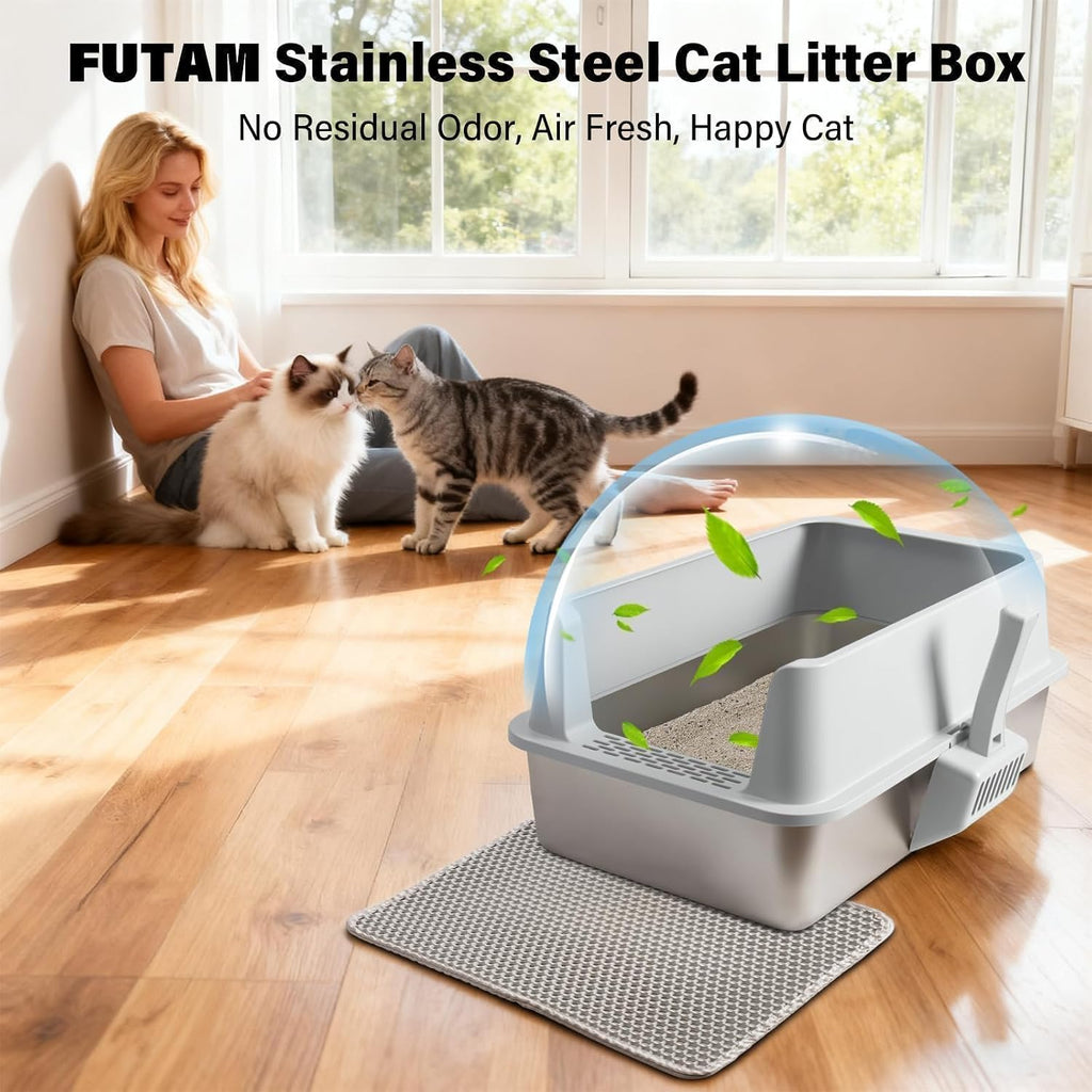 2PACK XL Stainless Steel Litter Box with Lid, Extra Large Cat Litter Boxes