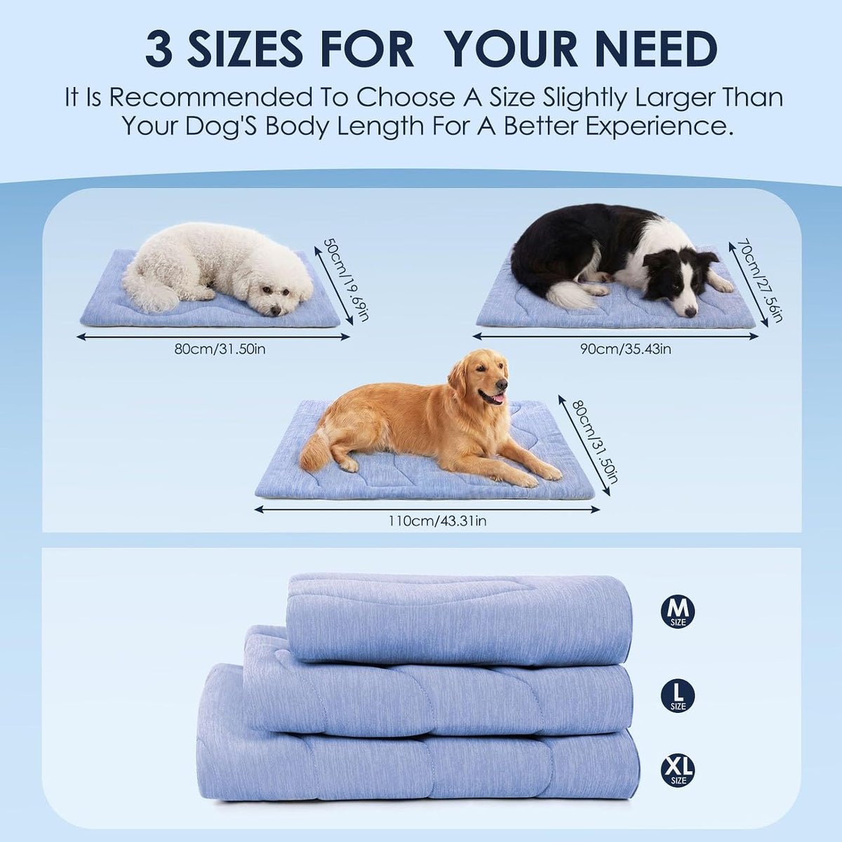 Dog Cooling Mat, Portable & Durable Cooling Mat for Dogs, Physical Heat Absorption, Anti-Slip Cooling Bed for S-Medium Dogs up to 35 lbs (French Bulldog, Beagle, Corgi), 32x20 inches, Blue Wave