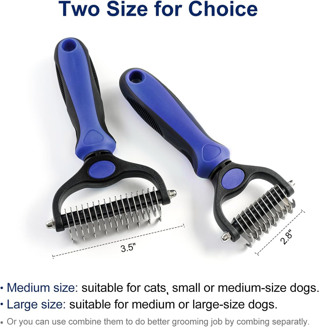 WePet Grooming Rake for Dogs & Cats, Double-Sided Deshedding Brush, Extra-Wide Dematting Tool, Slicker Comb for Undercoat & Loose Hair Removal, Reduces Shedding by 95%, Blue, Large