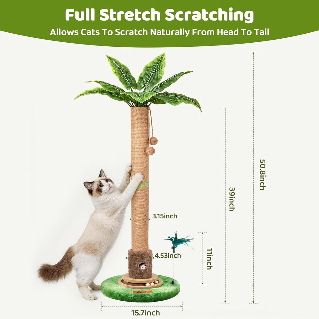【Material Upgrade】 Famifit 50.8" Plant Cat Scratching Post, Tall Cat Tree