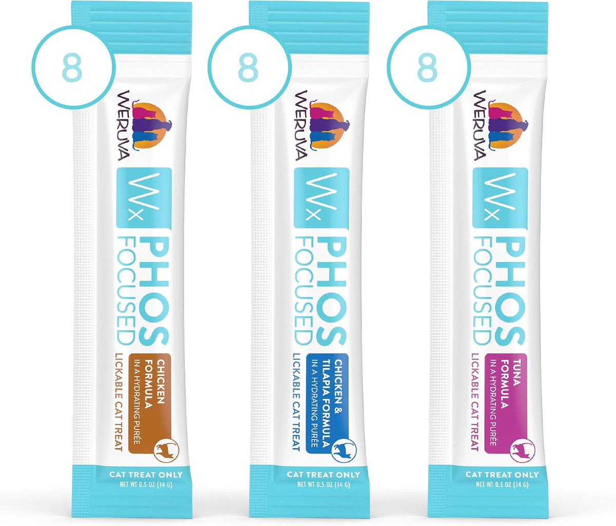 Weruva Wx Phos Focused, Lickable Cat Treats Variety Pack, 0.5oz Tube, Pack of 24