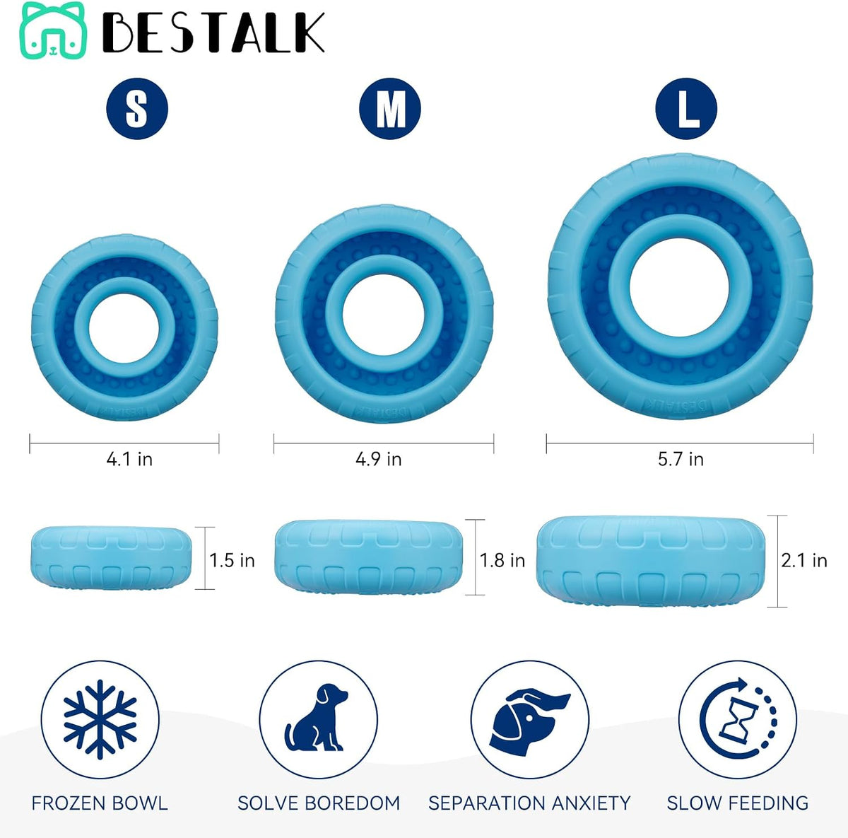 Dog Enrichment Lick Bowl, Bestalk Slow Feeder Lick Mat for Dogs, Freeze Puzzle Licking Bowl for Anxiety Relief, BPA Free Silicone, Dishwasher Safe(Light Blue,L)