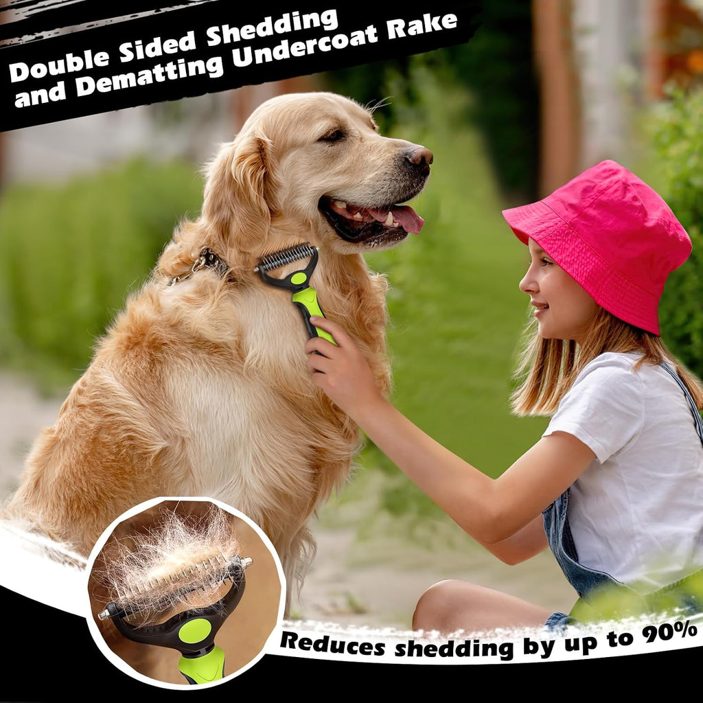 Professional 3PCS Self Cleaning Slicker Brush & Pet Grooming Rake & Flea Comb for Dogs,Cats and Horses | Double-Sided Dematting Comb & Skin Friendly Deshedding Grooming Tool | Pet Supplies