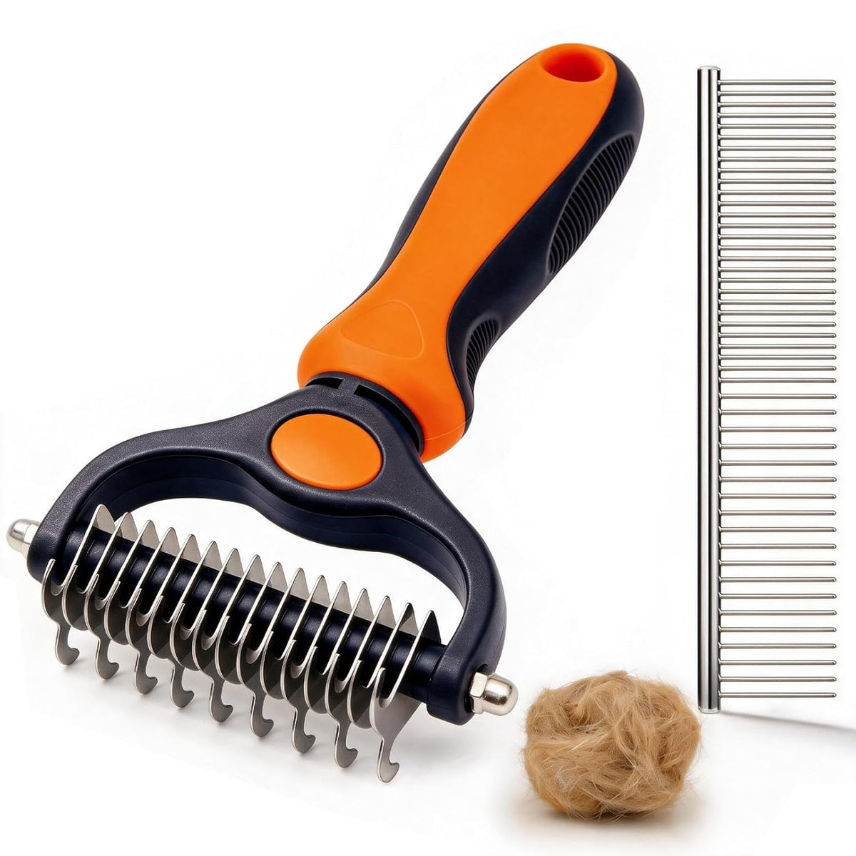 Pet Grooming Comb, Deshedding Dog Brush & Undercoat Rake, Orange