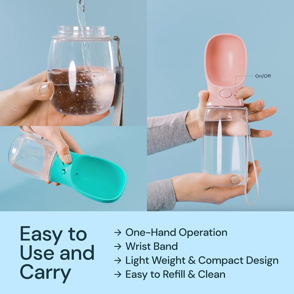 MalsiPree Dog Water Bottle Dispenser - 12 oz Black, Leak-Proof | 12oz leak-proof bottle - one-hand use - built-in bowl - Use for dog walks, travel, hiking & beach days