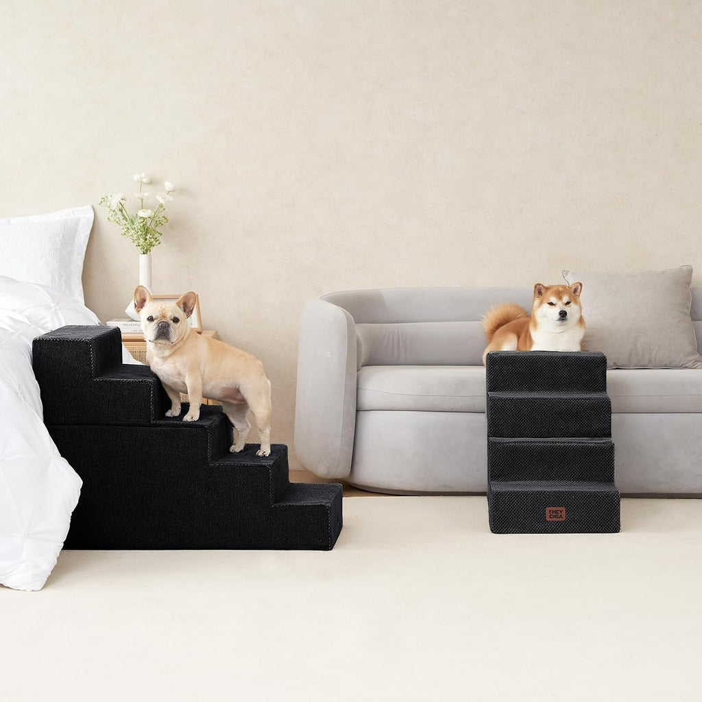 EHEYCIGA Dog Stairs for Bed 22.5" H, 5-Step Extra Wide Dog Steps, Black