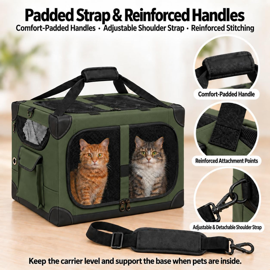 Large Cat Carrier for 2 Cats, 24x17x17 in, Metal Frame, Green