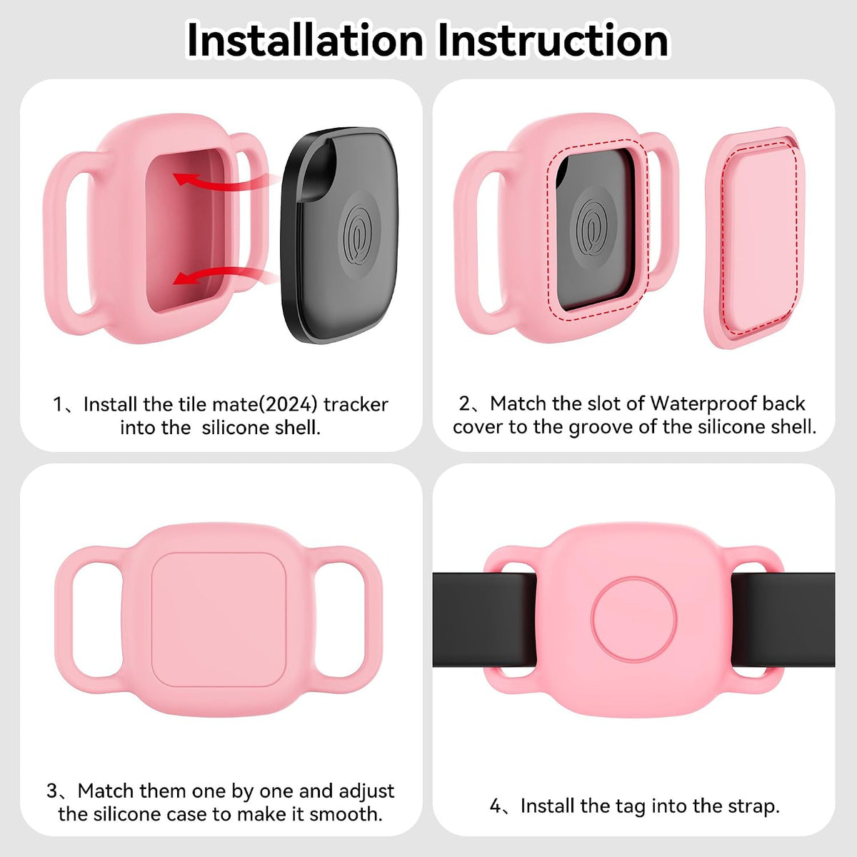 DDJ Waterproof Dog Collar Holder for Life360 Tile Mate Tracker, 2-Pack Durable Silicone Cover, Anti Lost for Life 360 Tile Tracker Case for Cat & Pet Collars, Easy Installation, Lightweight, Pink