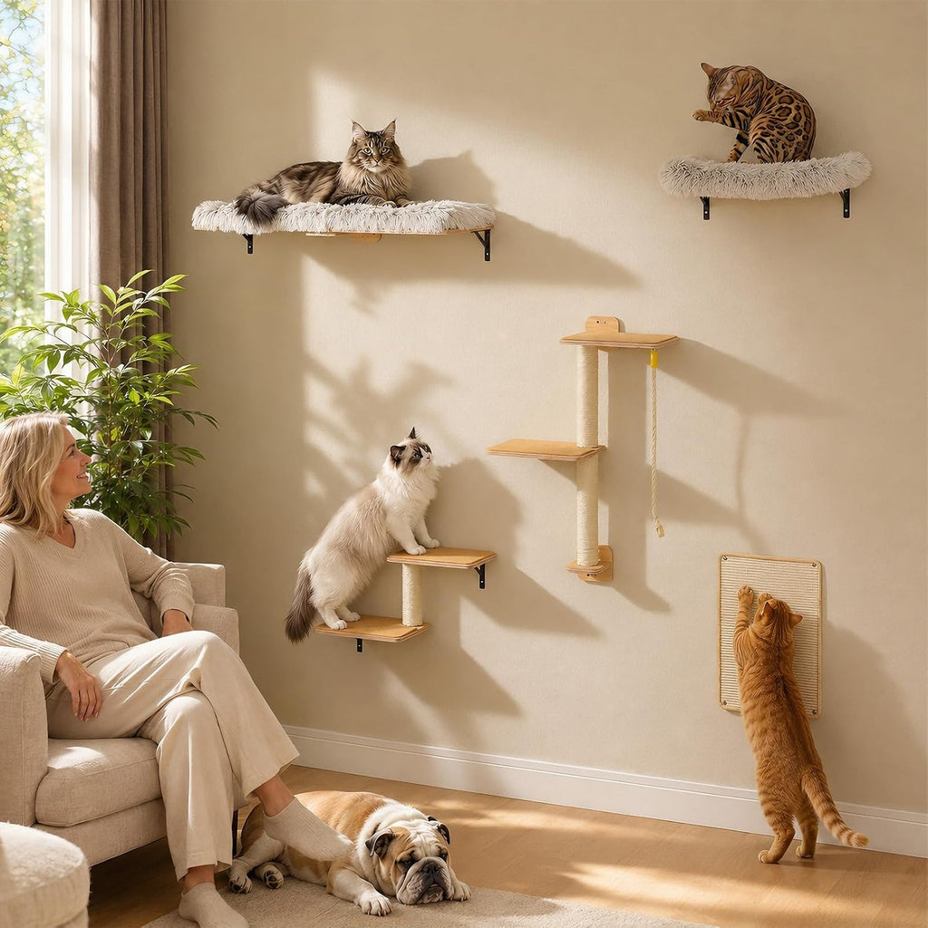 PAWZ Road Cat Wall Shelves, Modern Cat Wall Furniture with Sisal Posts