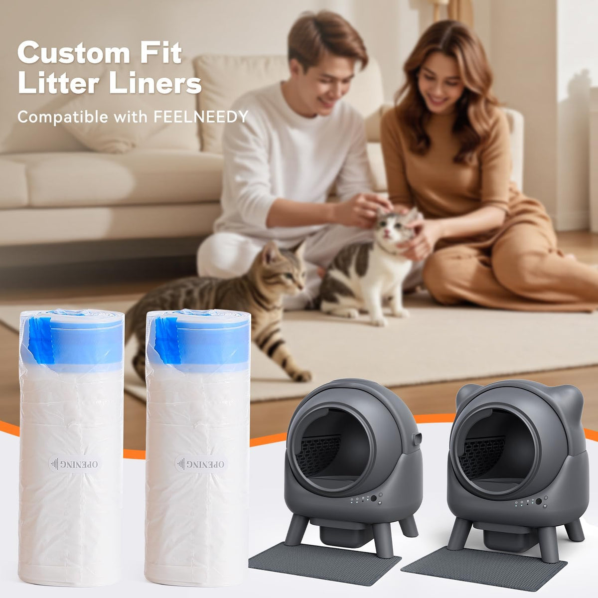 Replaced Trash Bags-3 Rolls, 60 Packs FEELNEEDY Cat Litter Box Waste Bag for S20-A Automatic Self-Cleaning Cat Litter Box