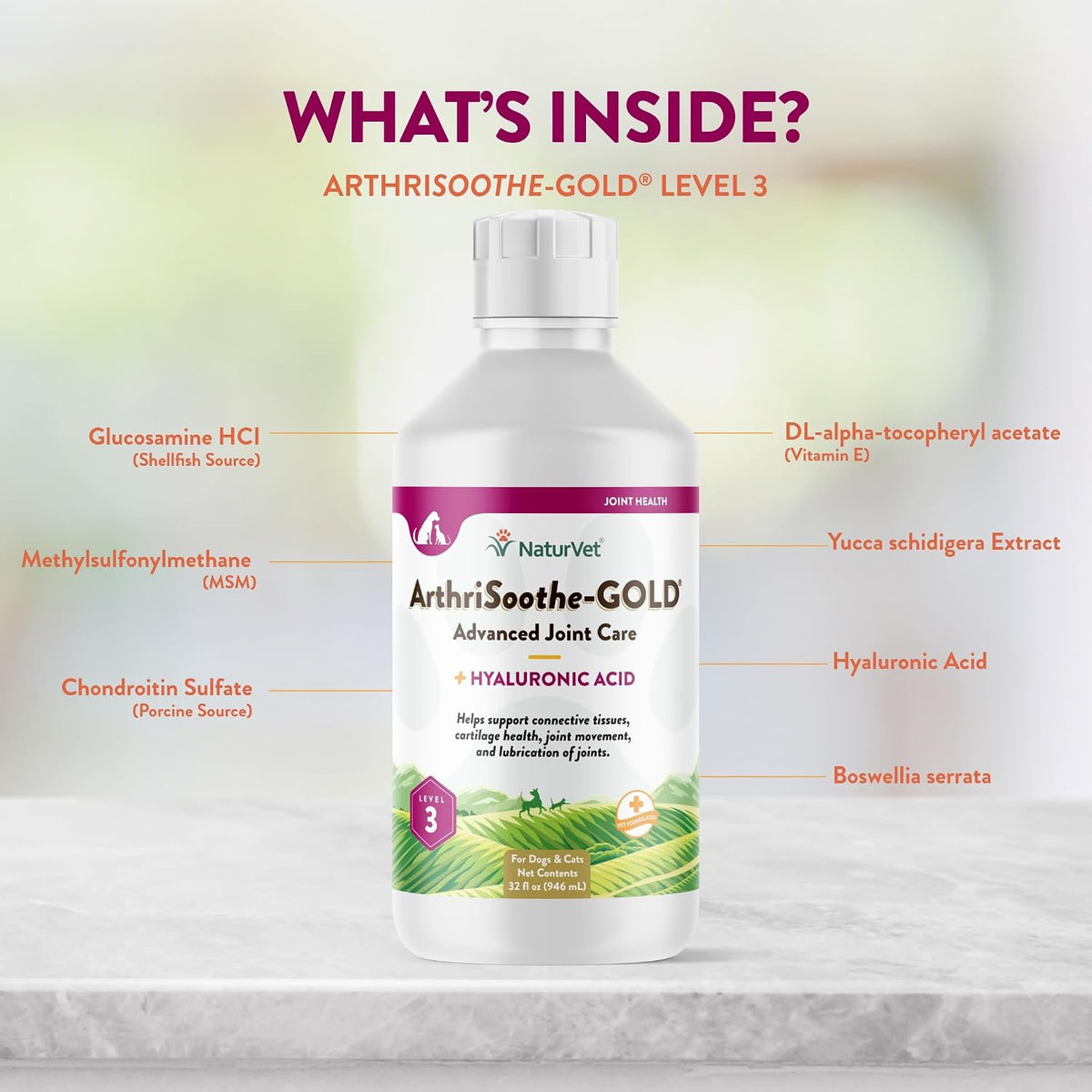 NaturVet ArthriSoothe-Gold Level 3 Advanced Joint Care for Dogs - 32 oz
