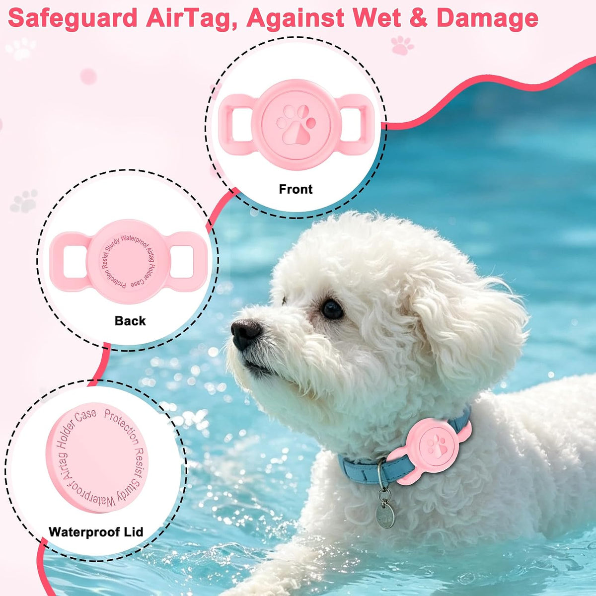 Airtag Dog Collar Holder for Cat or Small Dog, Waterproof, 1 Pack Pink