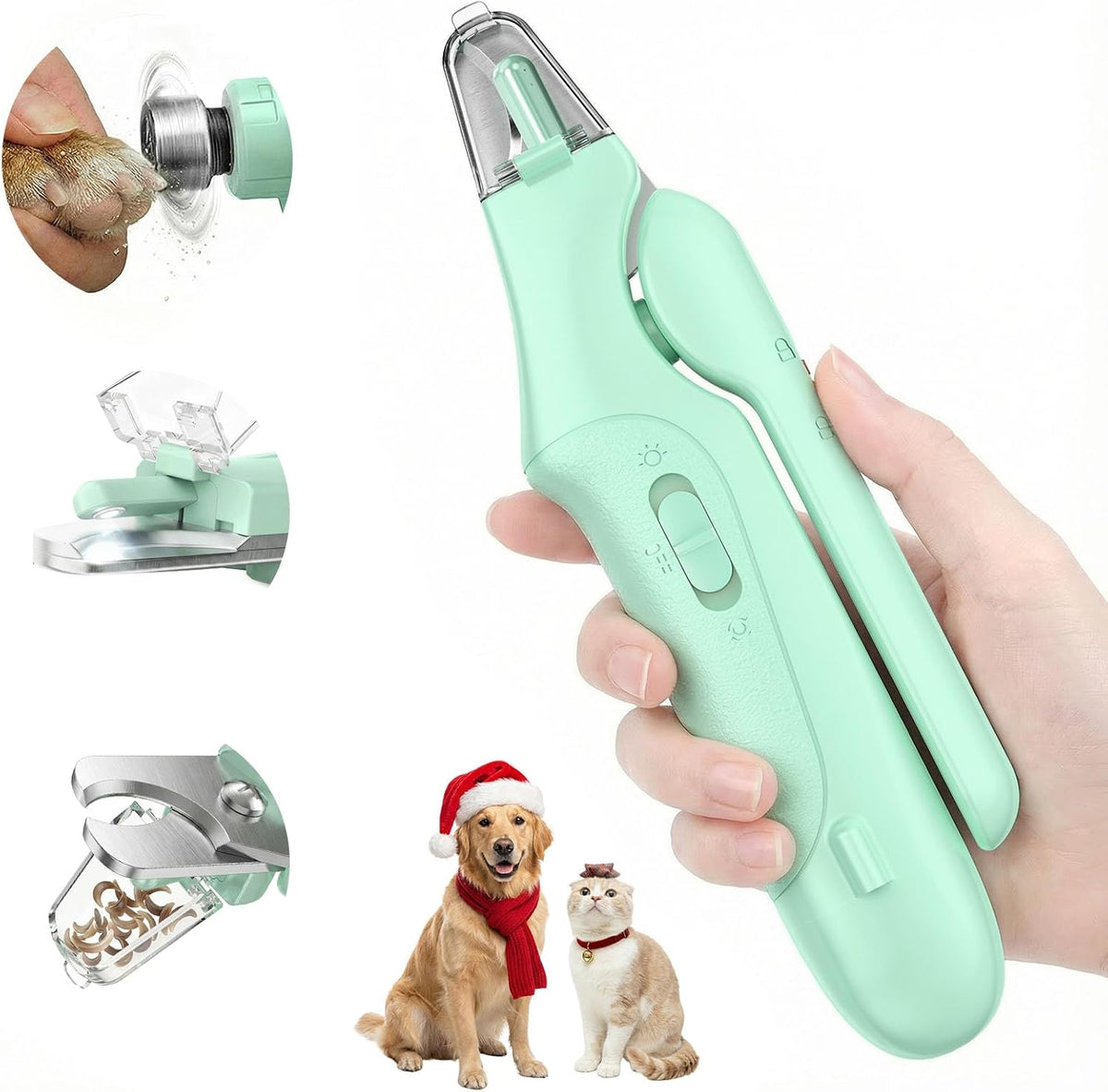 2 in 1 Dog Nail Clippers & Cat Nail Clippers Trimmers for Large Medium Small Dogs Cats Claw Trimmer Quick Sensor and Safety Guard USB Rechargeable Dogs Nail Trimmer with Catcher & 2 LED Lights