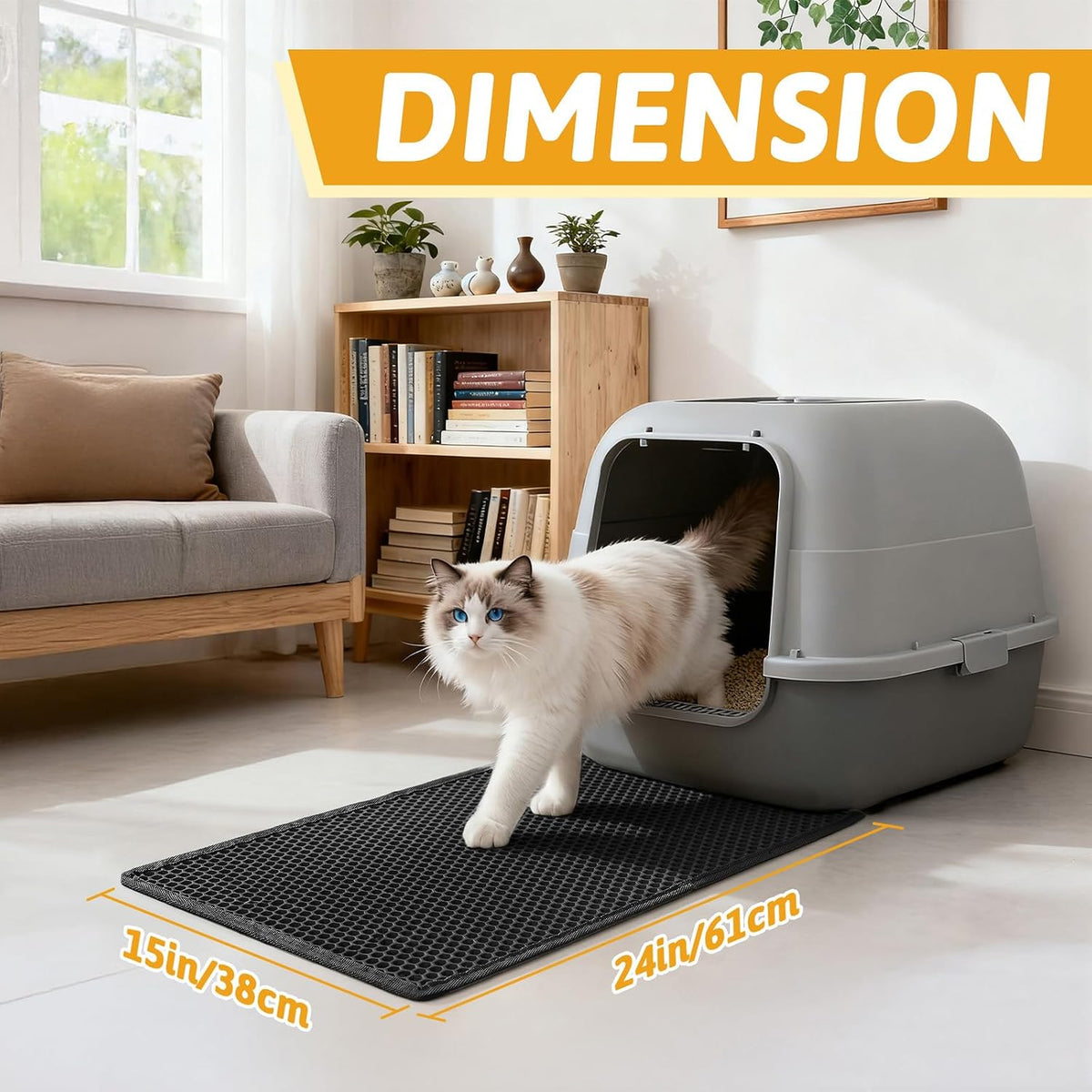 Pieviev Litter Mat, Double-Layer Waterproof Trapping Mat, 24" x 15" Black | Honeycomb Design Catches Scattered Particles to Stop Tracking, Urineproof Base Protects Floors, Easy to Clean