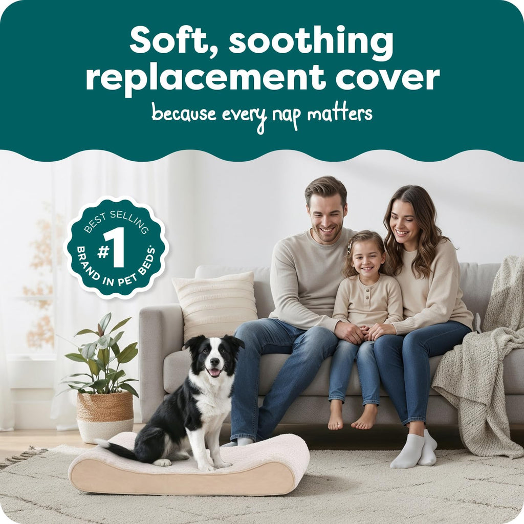 FurHaven Replacement Dog Bed Cover, Contour Luxe Lounger Design, Soft & Breathable Fabric for Cozy Comfort, Machine Washable, Large, Ultra Plush Faux Fur & Suede, Cream