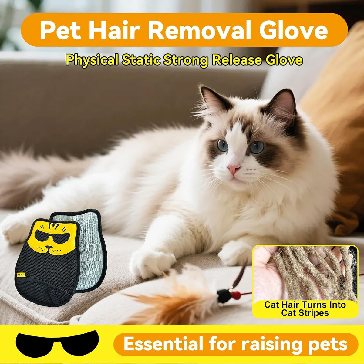 Pet Hair Removal Glove - Washable Reusable, 2pcs