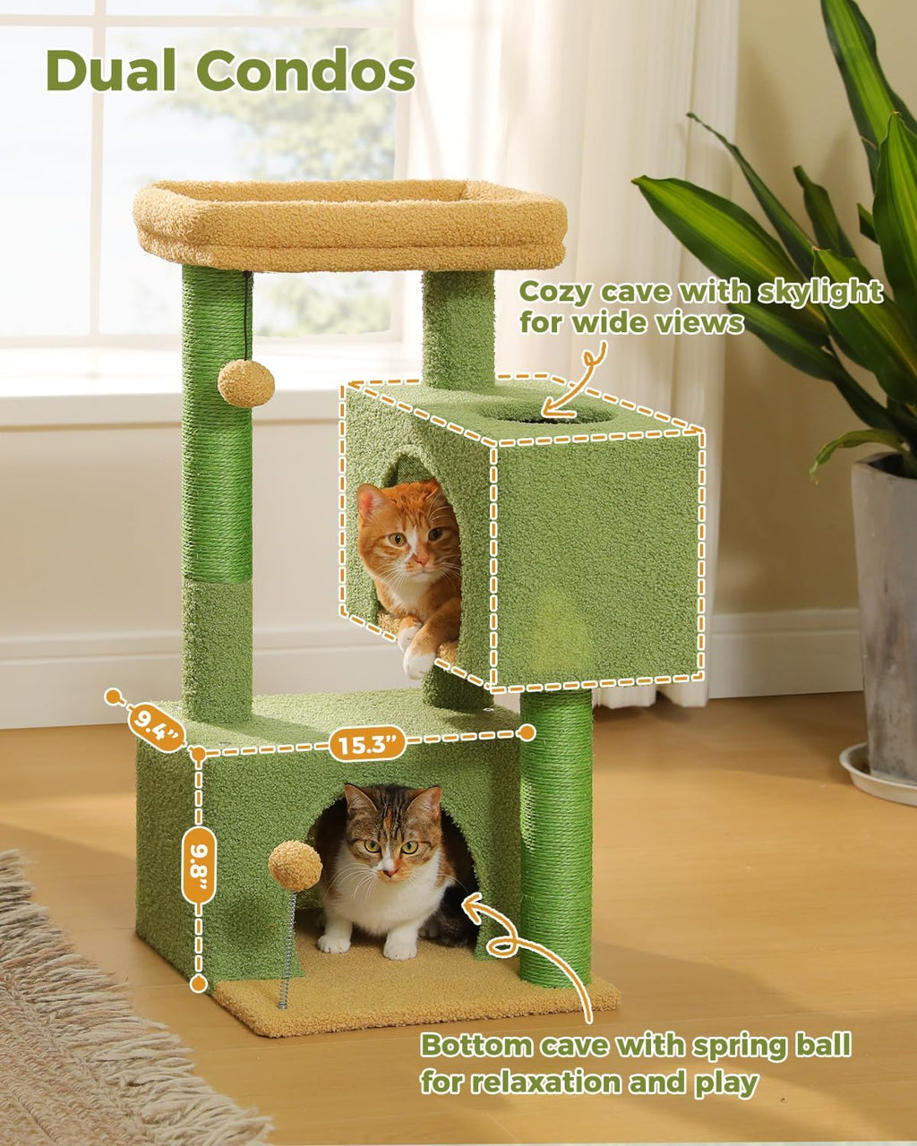 Small Cat Tree for Kittens, 32 in Cat Tower with 2 Cozy Condos
