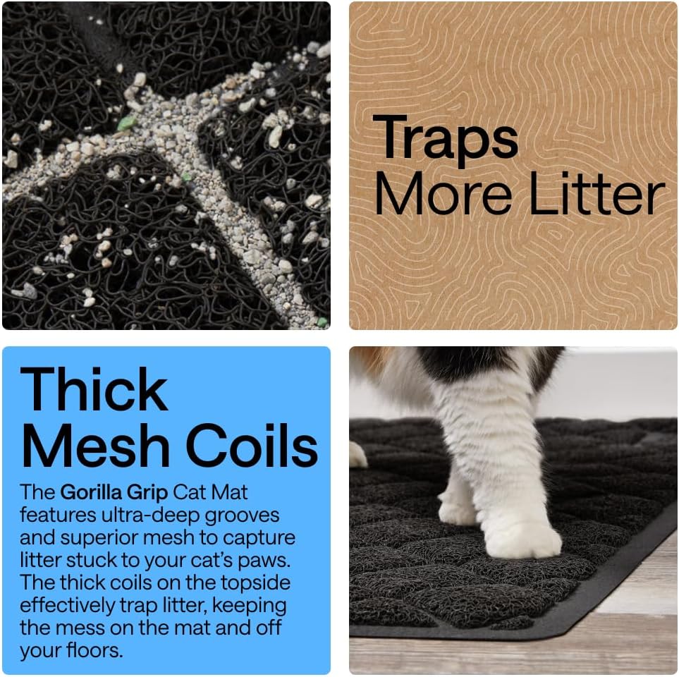 GORILLA GRIP Cat Litter Mat, Coiled Mesh Trapping Mats, 17x11 Black