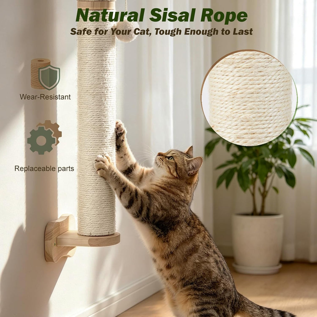 EMUST Cat Wall Scratcher 2 Pack 66", Tall Sisal Scratch Post for Large Cats