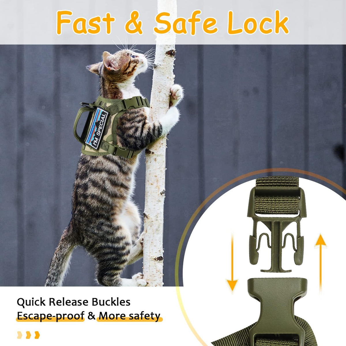 Tactical Cat Harness for Walking, Adjustable Escape-Resistant Vest with Handle and MOLLE Panels, Breathable Harness for Large Cats, Harness Only, Camo Green, L