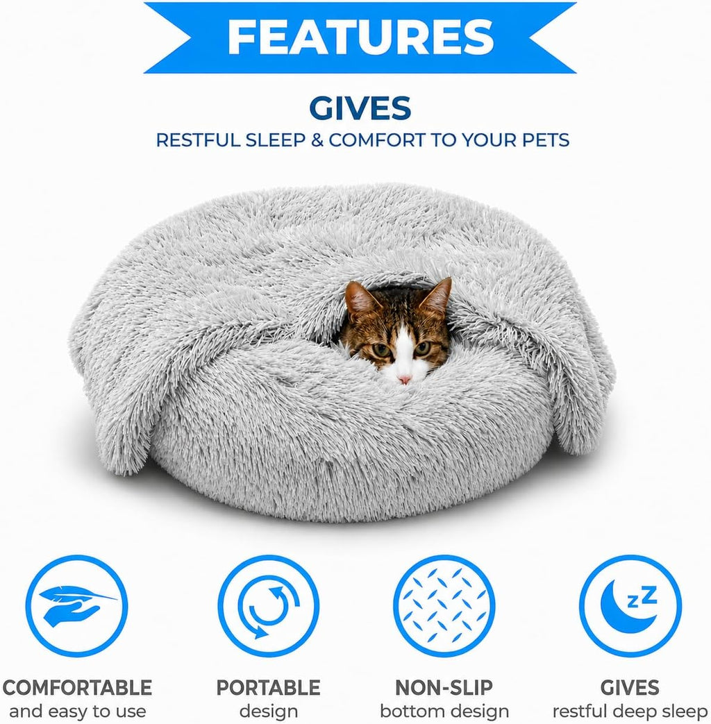 Whiskers & Friends Cat Beds for Indoor Cats & Small Dog, Fluffy Cat Bed