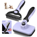 Professional 3PCS Self Cleaning Slicker Brush & Pet Grooming Rake & Flea Comb for Dogs,Cats and Horses | Double-Sided Dematting Comb & Skin Friendly Deshedding Grooming Tool (Light Purple)