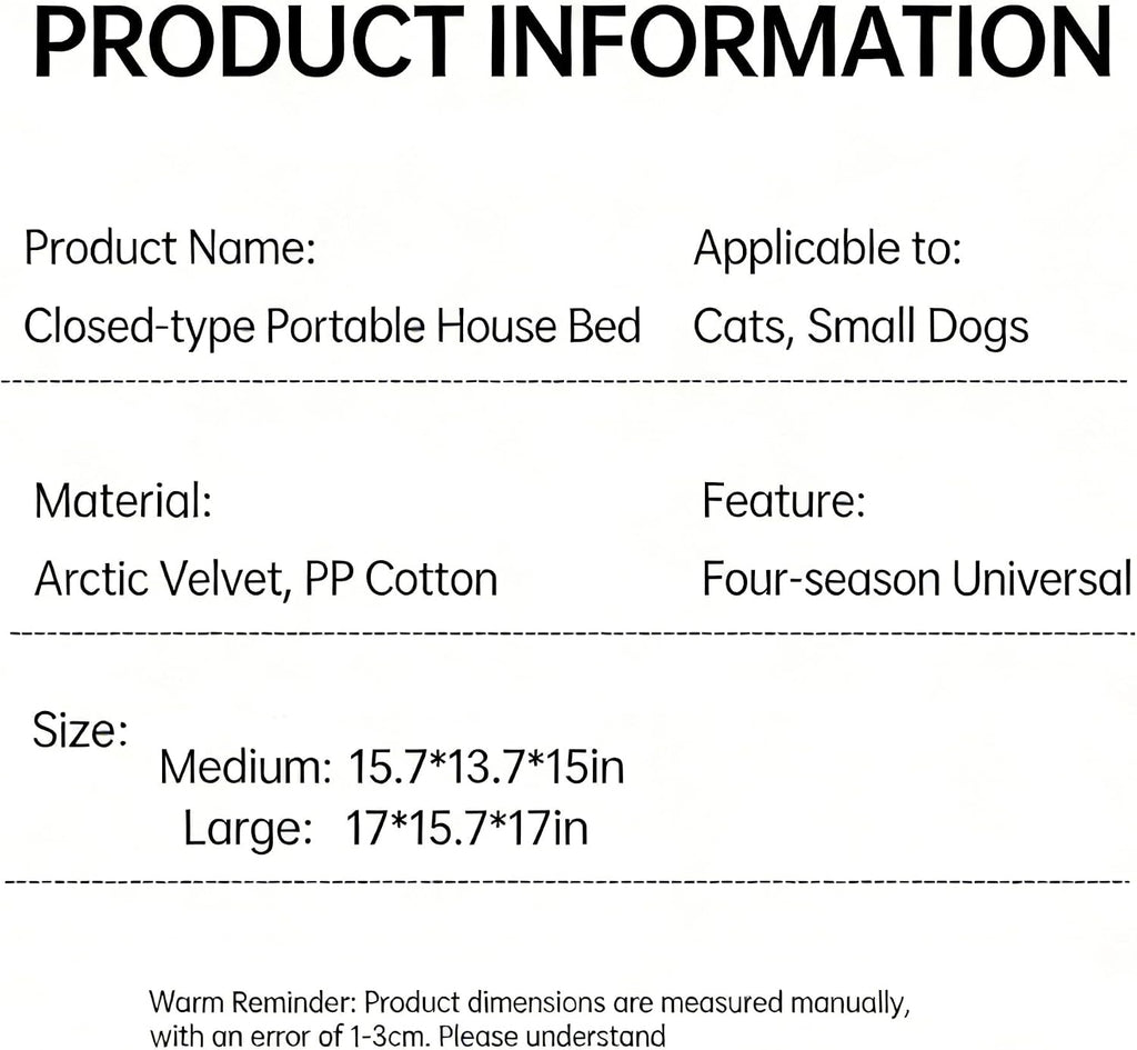Cat Bed for Indoor Cats, Cartoon Pattern Cat Cave Bed with Handle Design, Soft Cat Hideaway Indoor, Lovely Cat House for Kitten, Puppy & Small Pets(L)