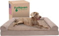 Furhaven Cooling Gel Dog Bed for Large Dogs w/ Removable Bolsters & Washable Cover, For Dogs Up to 125 lbs - Plush & Suede Sofa - Almondine, Jumbo Plus/XXL