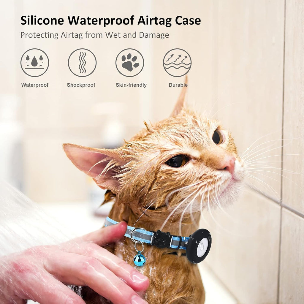 2022 AirTag Cat Collar Holder, Small AirTag Compatible, 2Pack Waterproof Case Cover for Pet Collar Within 3/8 inch (Luminous Pink&Luminous Blue)