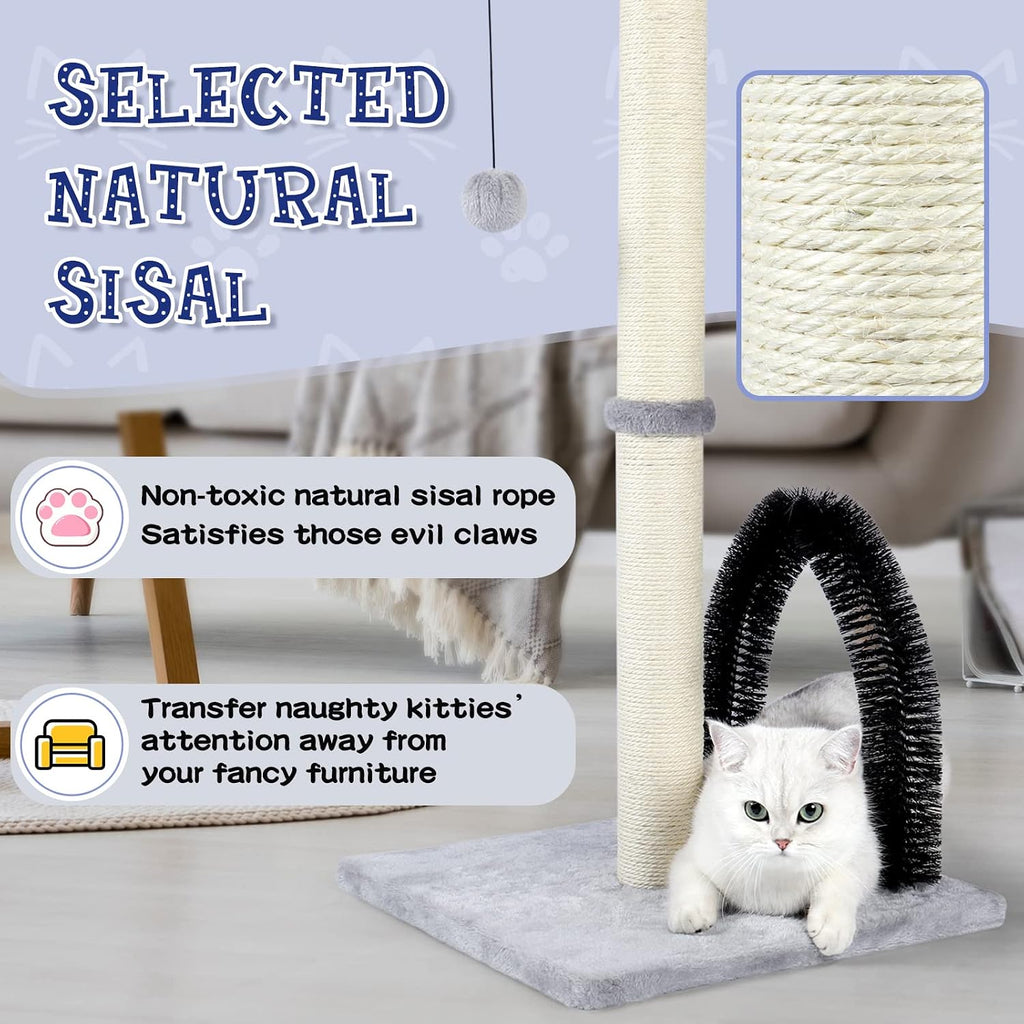 ANWA 32" Tall Cat Scratching Post with Arch Groomer, Natural Sisal, Gray