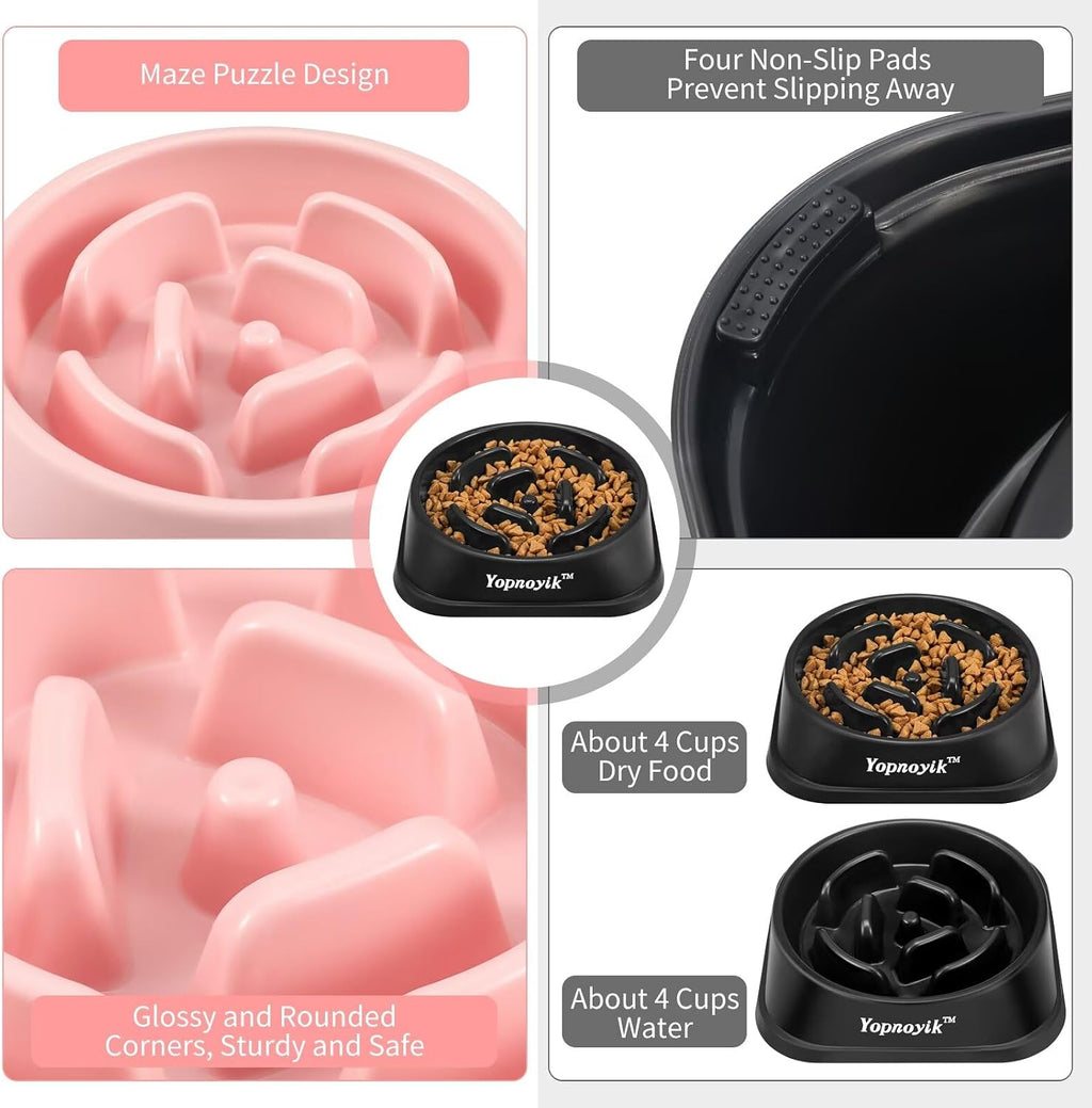 2 Pack Slow Feeder Dog Bowls for Large Dogs | Non-Slip Base, Anti-Choking Design, Reduces Bloating & Overeating, Easy to Clean, 4 Cups