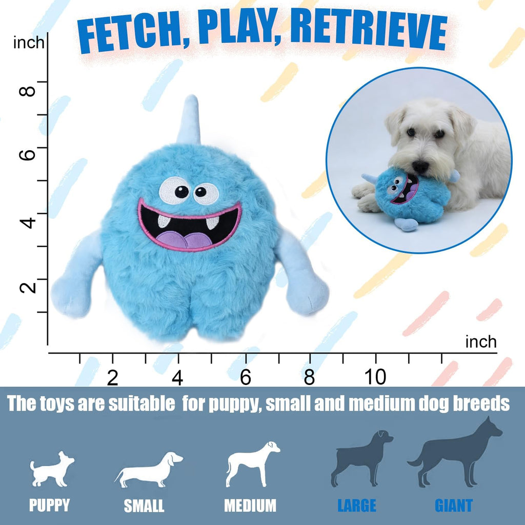 Monster Stuffed Squeaky Dog Toy, Crinkle Dog Plush Toy, Light Blue | Soft Lightweight Toy for Fetch and Chew, Interactive Outdoor Indoor Play for Tug, Birthday Gift, For Puppy Small Medium Dog