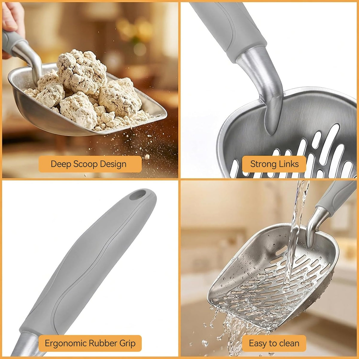 Cat Litter Scoop, Large Long Handle Kitty Metal Scooper | Heavy Duty Aluminum Deep Sifter, Ergonomic Non-Slip Grip, Rustproof Durable Poop Cleaner for Cat Litter Box