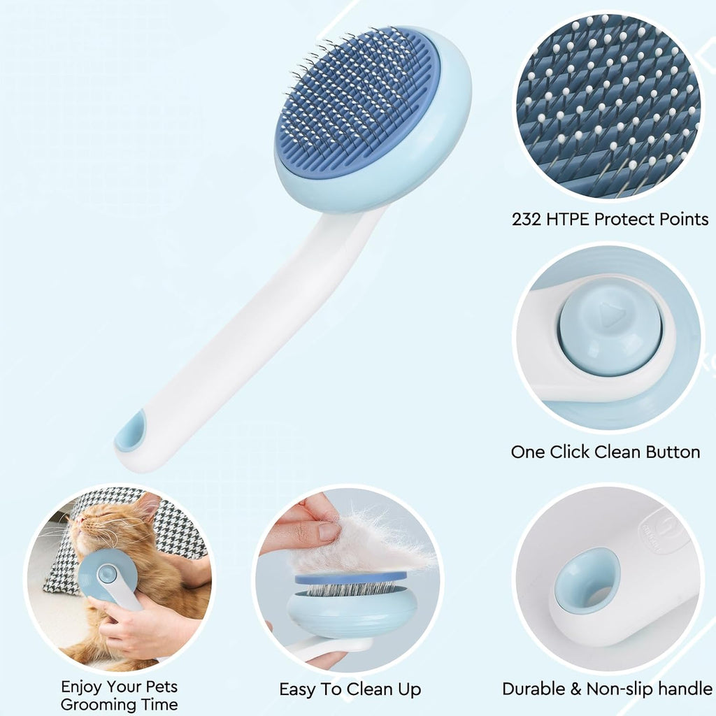 Cat Grooming Glove Brush, Self-Cleaning Slicker Pet Brush