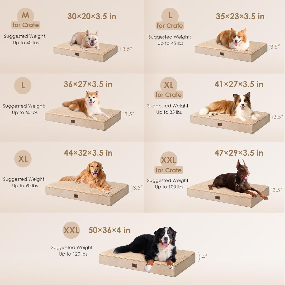 EHEYCIGA Orthopedic Dog Bed Large with Removable Washable Cover, 36IN Khaki