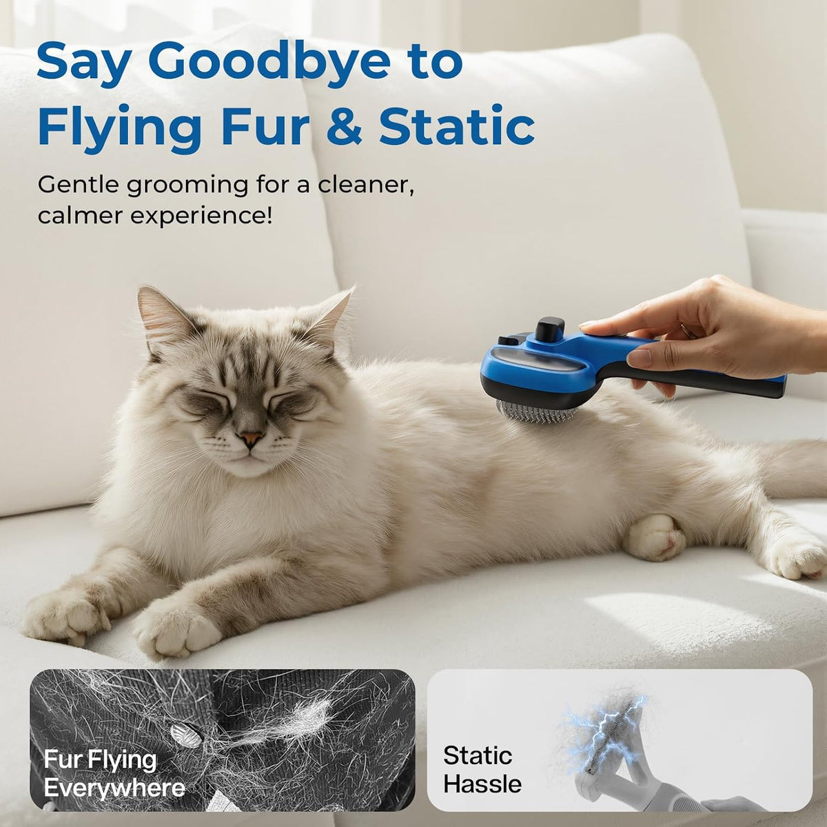 Pecute Self-Cleaning Steam Dog Cat Brush for Heavy Shedding/Long Coats Blue