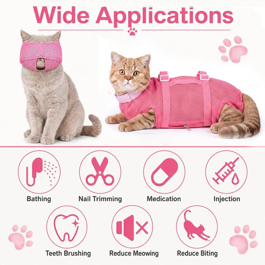9 Pcs Cat Bathing Bag Anti Scratch Cat Grooming Bag,Pink