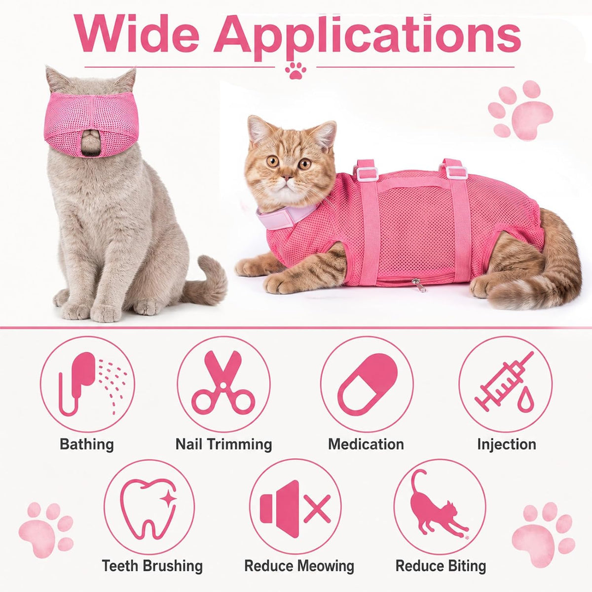 9 Pcs Cat Bathing Bag Anti Scratch Cat Grooming Bag,Pink