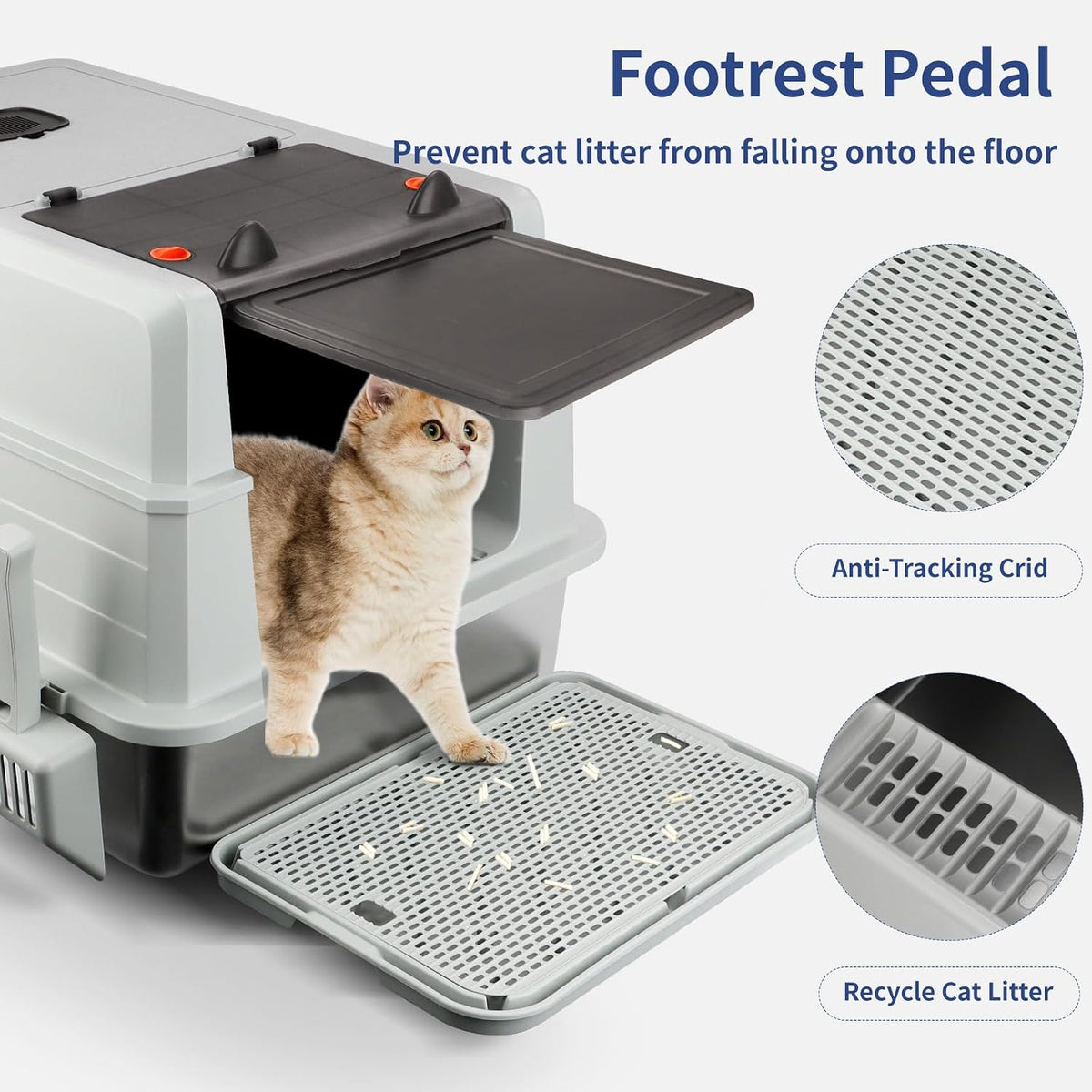 XXXL Stainless Steel Litter Box with Lid 28"x20"x17" Cat Box, Light Grey | Extra Large Enclosed Litter Box for Big Cats, High Sided Metal Cat Litter Box with Litter Scoop, Cat Step, Odor Control