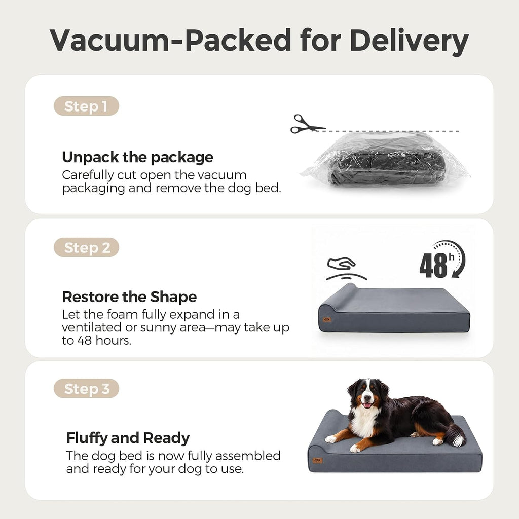 Sytopia XXL 35D Memory Foam Dog Bed for Extra Large Dogs – 7" Thick Orthopedic Pet Couch for Seniors and Big Breeds up to 150 Pounds, with Waterproof Liner & Washable Cover, 50"x 34"x 7", Blue Grey