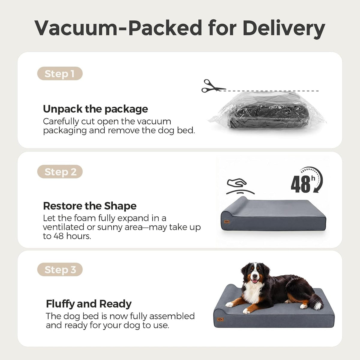 Sytopia XXL 35D Memory Foam Dog Bed for Extra Large Dogs – 7" Thick Orthopedic Pet Couch for Seniors and Big Breeds up to 150 Pounds, with Waterproof Liner & Washable Cover, 50"x 34"x 7", Blue Grey