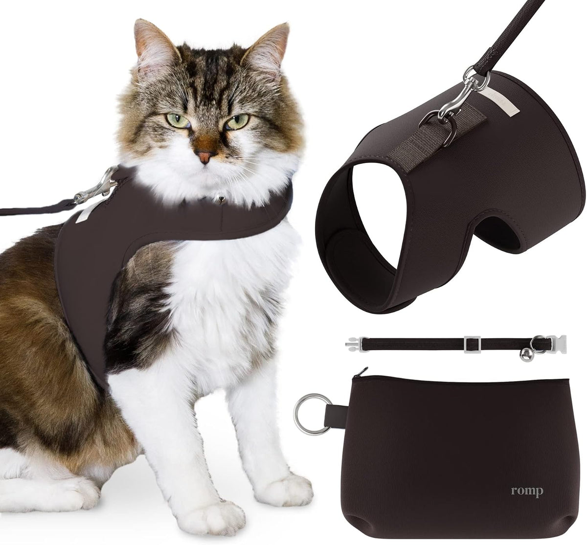Cat Harness, Collar & Leash Set - Escape Proof Adjustable Choke Free Velcro Harness Vest for Walking Cats & Kittens (Sable Brown, Large)