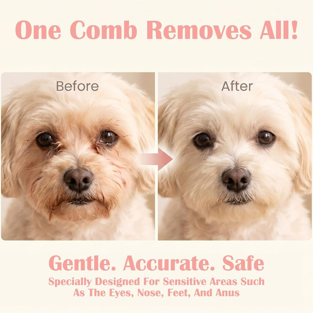 Round-Tip Dog Eye Comb, Pink Fine Tooth Comb for Small Pet Dog Cat Hamster