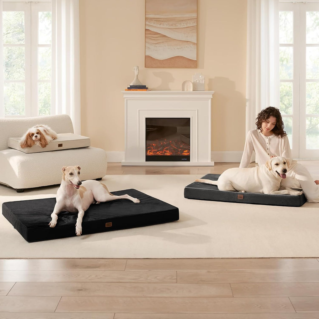EHEYCIGA Large Waterproof Dog Bed Washable for Crate, 35x23Inch, Dark Grey
