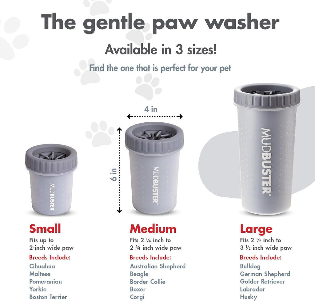 Dexas Medium MudBuster Portable Dog Paw Washer, Light Gray - Premium Quality Pet Supplies and Dog Accessories - Cleansing, Self Cleaning, Silicone - 6x6x6 Inches, 0.308 kg, 1 Count 