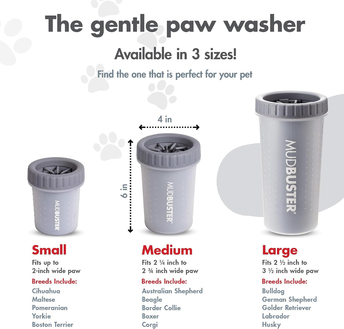 Dexas Medium MudBuster Portable Dog Paw Washer, Light Gray - Premium Quality Pet Supplies and Dog Accessories - Cleansing, Self Cleaning, Silicone - 6x6x6 Inches, 0.308 kg, 1 Count 