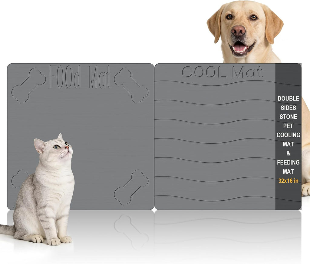 Double-Side 2 in 1 Pet Food Mat & Cooling Mat (Dark Grey, 31"*16")